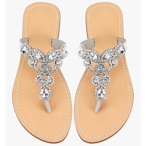 AIJIVOU Women’s Rhinestone Flat Sandals Size 9/10